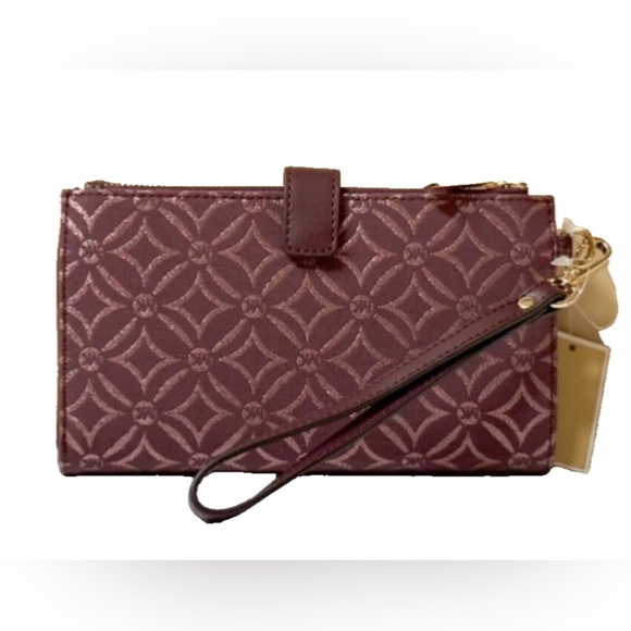 Michael Kors Jet Set Travel LG Double Zip Wallet Graphic Logo MK Oxblood Multi - Picture 7 of 8